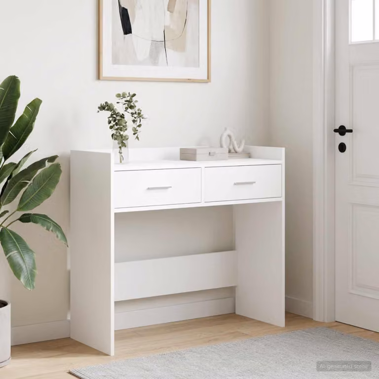vidaXL Tavolo consolle moderno in legno MDF bianco L 90 x P 35 x H 80 cm