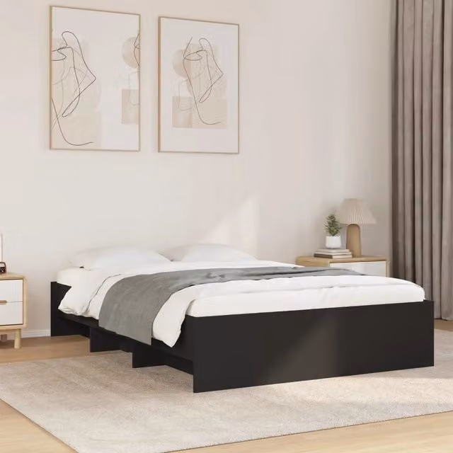Letto con contenitore e scomparti laterali vidaXL in legno nero L: 140 cm, P: 200 cm, H: 35 cm – 1