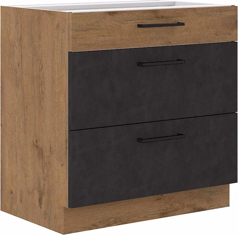 Armadietto inferiore con cassetti VANYA - larghezza 80 cm, matera / rovere lancelot