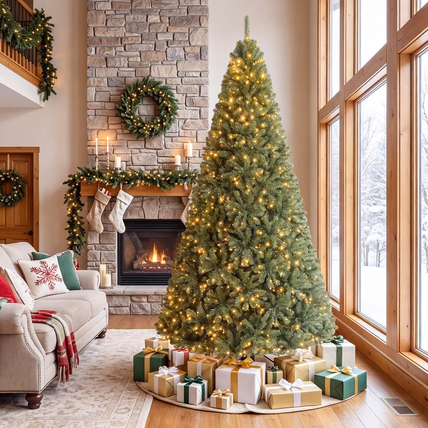 Albero di Natale artificiale COSTWAY, altezza 240 cm, con 2128 punte in PVC, luci a LED (750), 2 colori di luce, 11 modalità di illuminazione e base in metallo. Albero di Natale verde