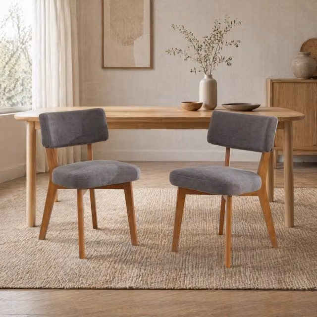 Sedia da pranzo moderna MODFU in legno e tessuto grigio con seduta ergonomica L: 54,5 cm, P: 47 cm, H: 77 cm