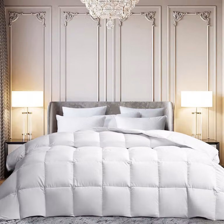 Copertura per letto matrimoniale, imbottitura in fibra di piumino d'oca bianca, dimensioni 269x228 cm