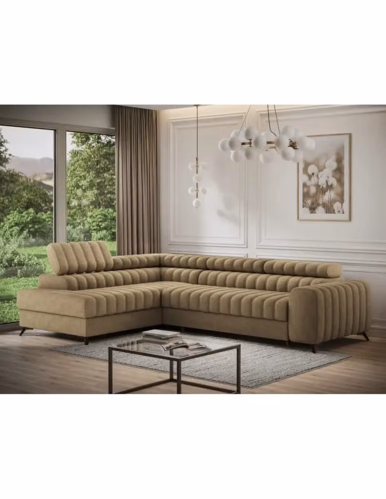 Divano ad angolo con funzione letto e poggiatesta regolabile collezione KANEDOJO MEUBLORAMA colore Marrone L/P/H: 269 x 204 x 123 cm – 2