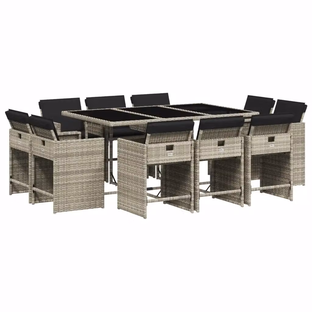 vidaXL Set Pranzo da Giardino 11pz in Polyrattan con Cuscini e Tavolo in Vetro Grigio Antracite – 2