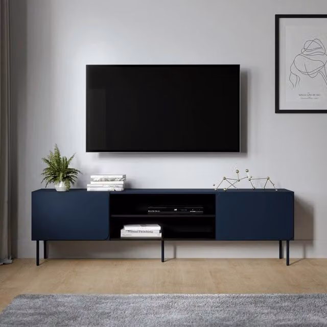 Mobile porta TV Cesara DMORA con un ripiano, blu, L 200 cm x P 42 cm x H 57 cm – 1