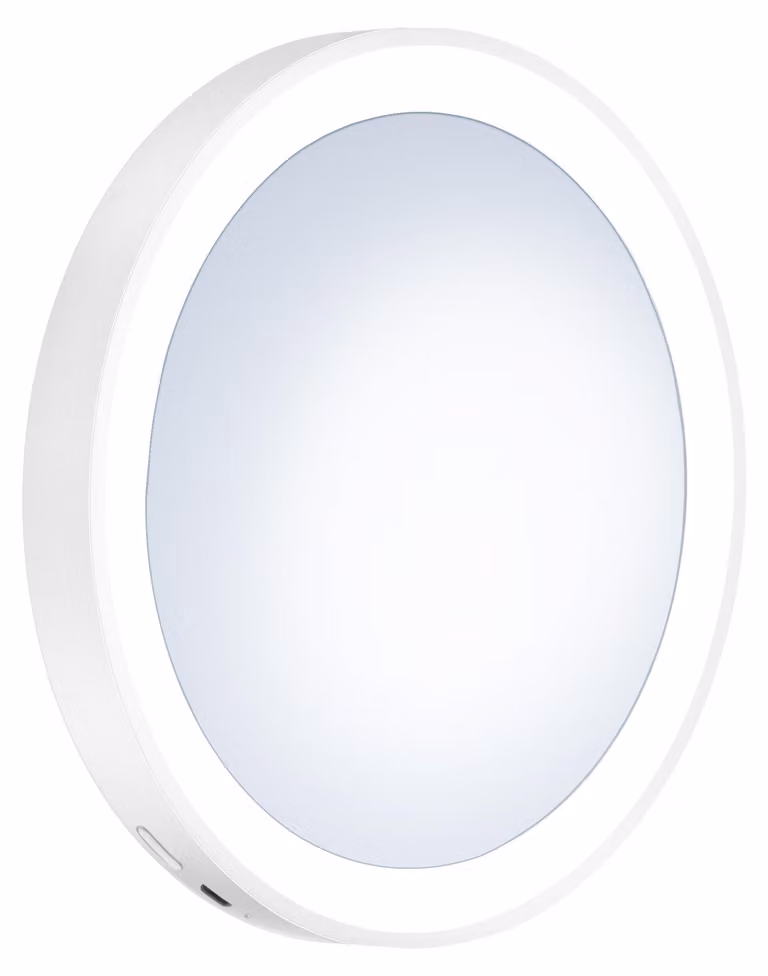 Specchio da trucco - Ø 12 cm - Bianco - Plastica - con illuminazione a LED