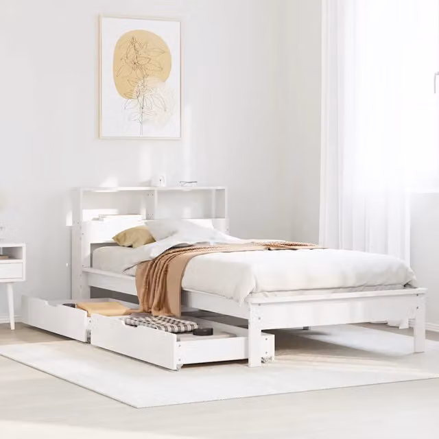 Letto con Libreria e Cassetti in Legno di Pino Rustico Bianco vidaXL L/P/H: 190 x 75 x 210,5 cm
