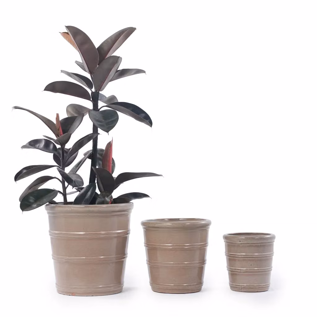 Set di 3 vasi Minimal in ceramica marrone e beige per piante da interno ed esterno, forma rotonda, H: 40,5 cm, 32 cm, 24 cm – 2