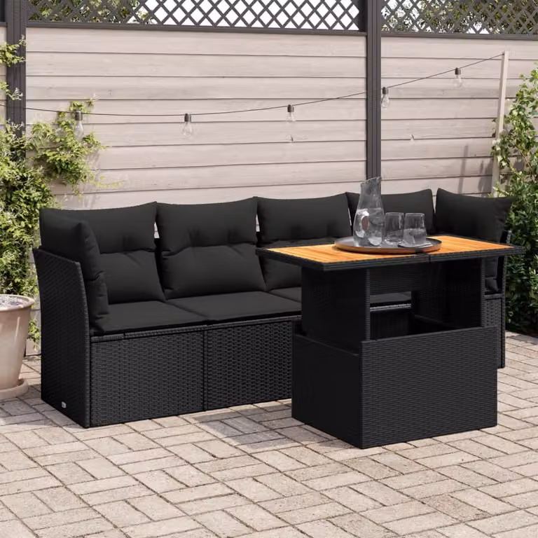 Maison Exclusive - Set Divani da Giardino 5 pz con Cuscini in Polyrattan Nero