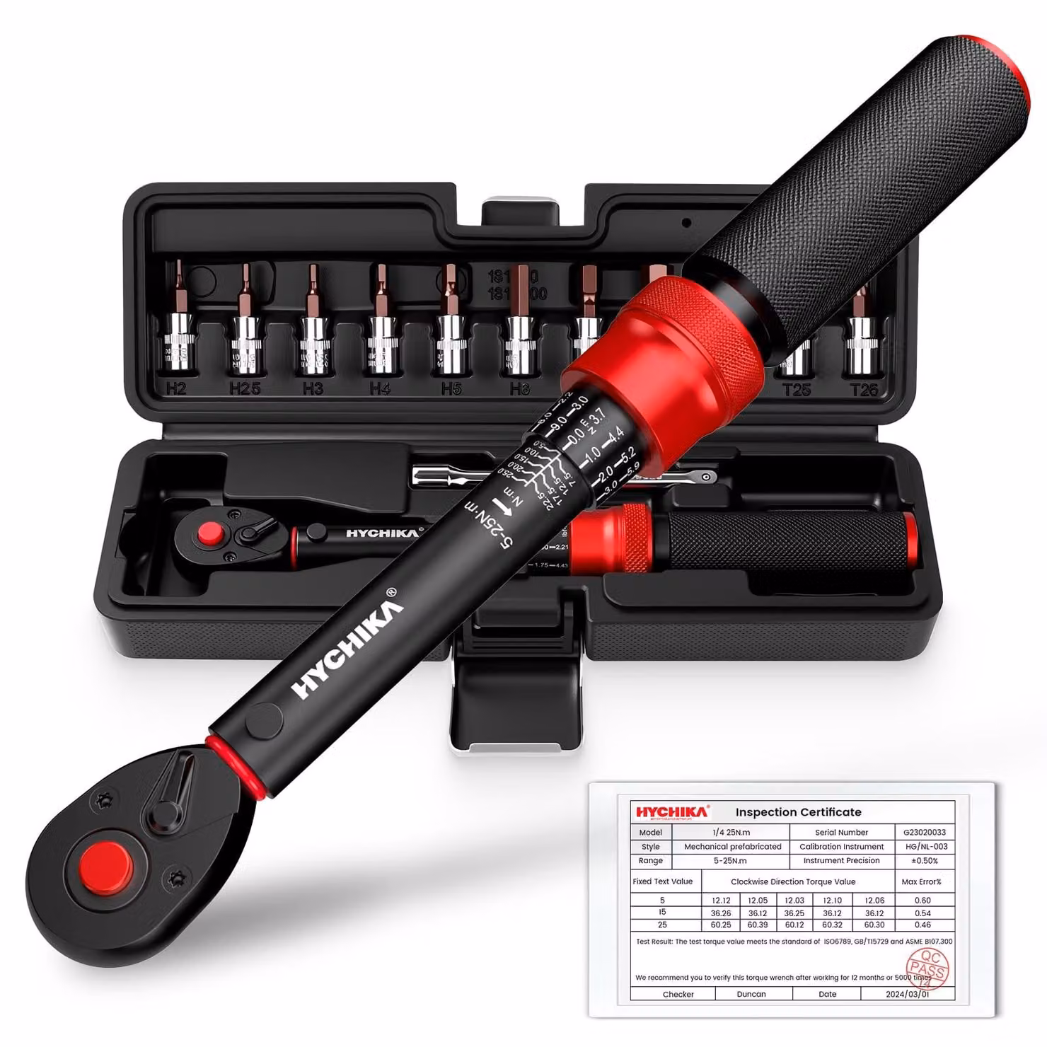 Chiave dinamometrica bici 1/4 pollice - 5-25 Nm - Set da 13 pezzi - Cliccabile e reversibile