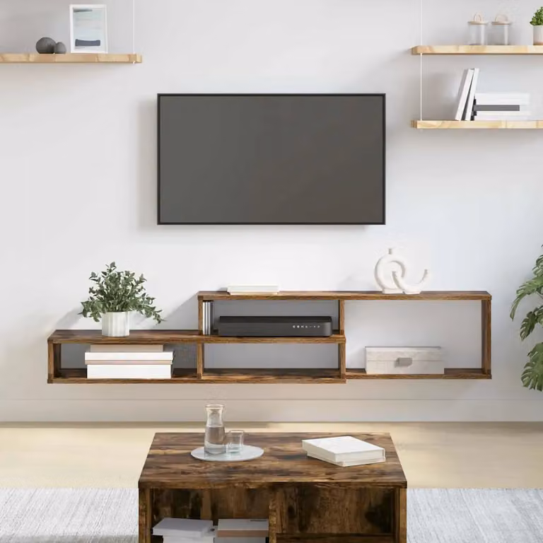 Supporto TV da parete moderno vidaXL in legno ingegnerizzato, L 150 cm x P 25 cm x H 28,5 cm, grigio o marrone
