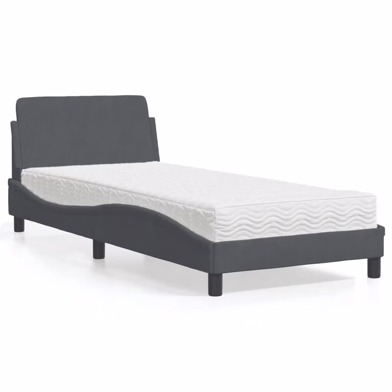 Letto con Materasso Dover vidaXL in Velluto Grigio Scuro L/P/H: 90 x 200 cm