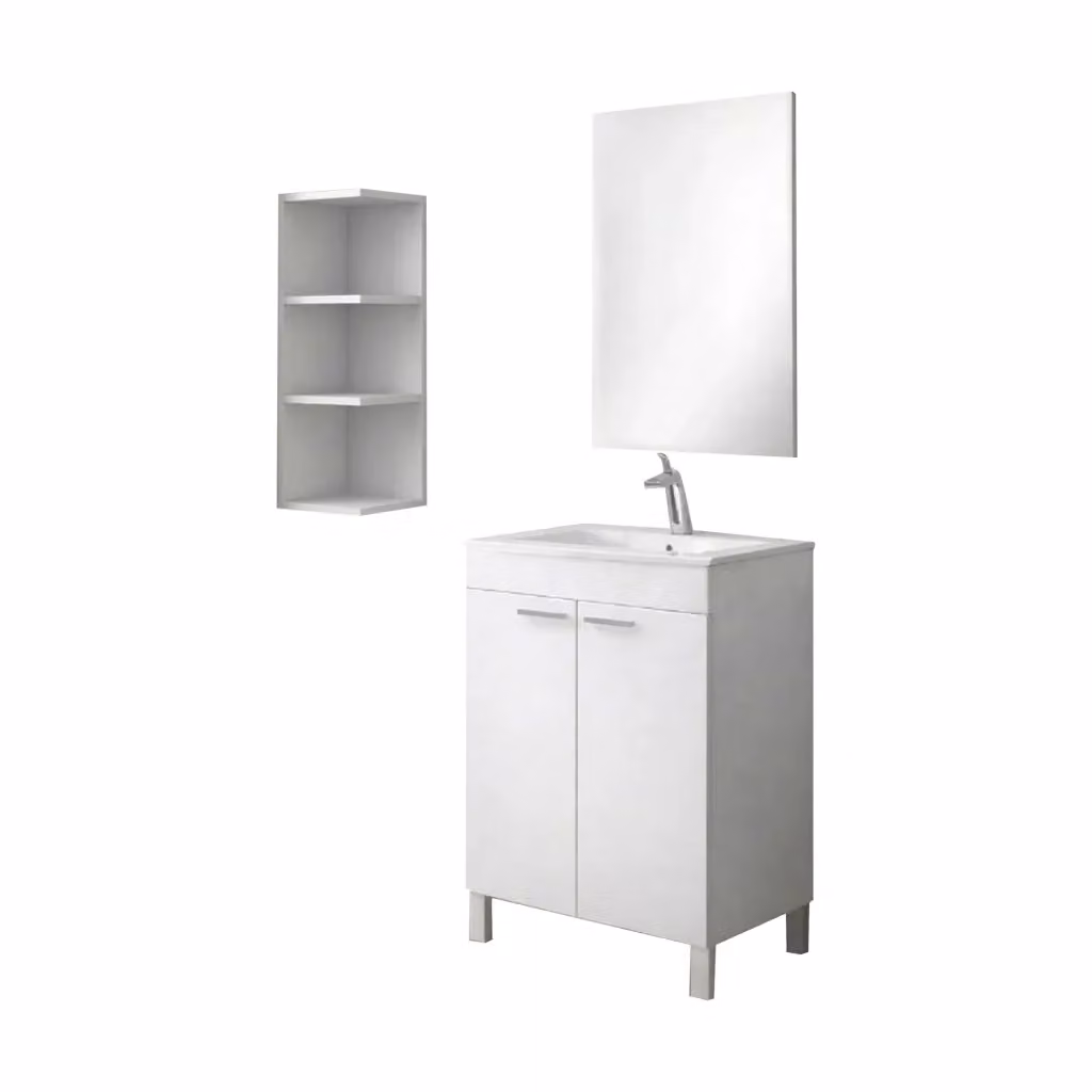 Set Mobili Bagno DMORA Sorrento Bianco Lucido con Mobile Lavabo e Specchio L/P/H: 80 x 60 x 45 cm – 2