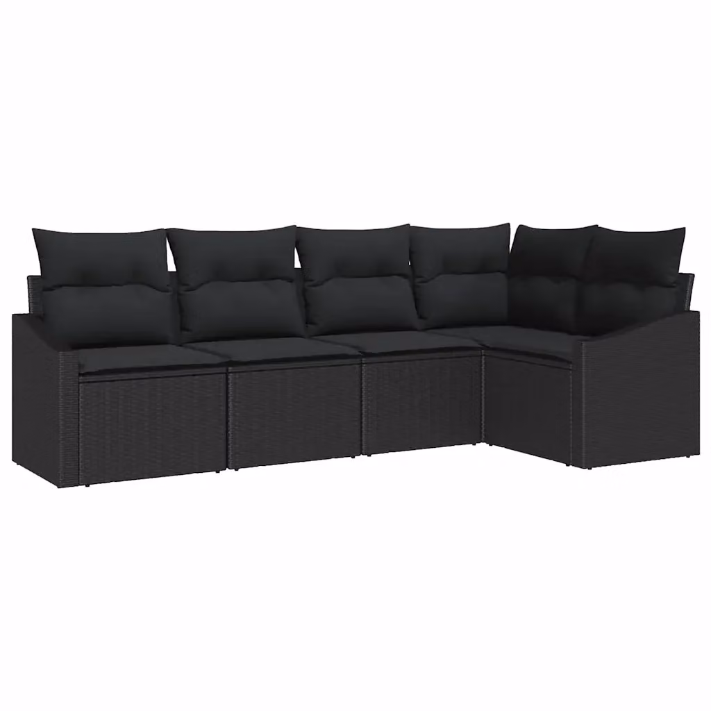 Set di divani da giardino vidaXL a forma di L in polyrattan nero con cuscini e tavolino da esterno – 2