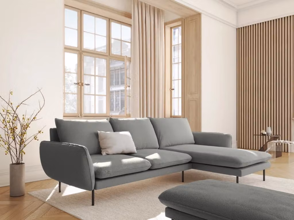 Divano angolare destro Vienna di Cosmopolitan Design in bouclé grigio, 5 posti, L 255 x P 130 x H 95 cm – 2