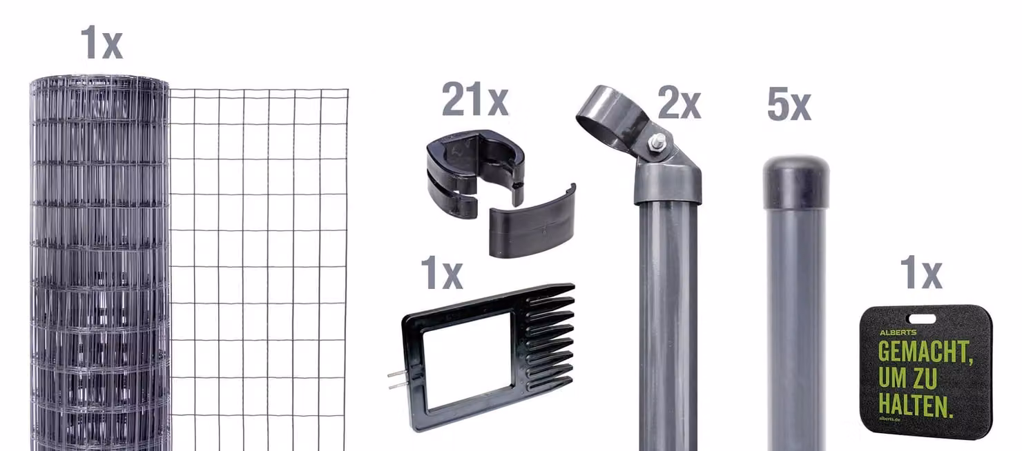 Alberts 693596 Fix-Clip Pro come set completo di recinzione, per la posa nel calcestruzzo con cuscino a ginocchio, antracite, altezza 122 cm, lunghezza 10 m