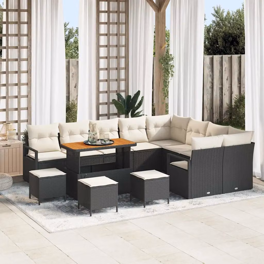 vidaXL Set Divano da Giardino Moderno 13 pz Nero con Cuscini e Struttura in Metallo e Legno di Acacia – 1