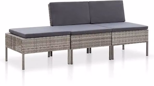 Set Divani da Giardino 3 pz con Cuscini in Polyrattan Grigio 48958