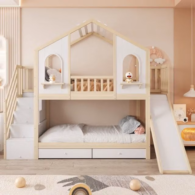 letto a castello legno naturale bianco 90 x 200 cm