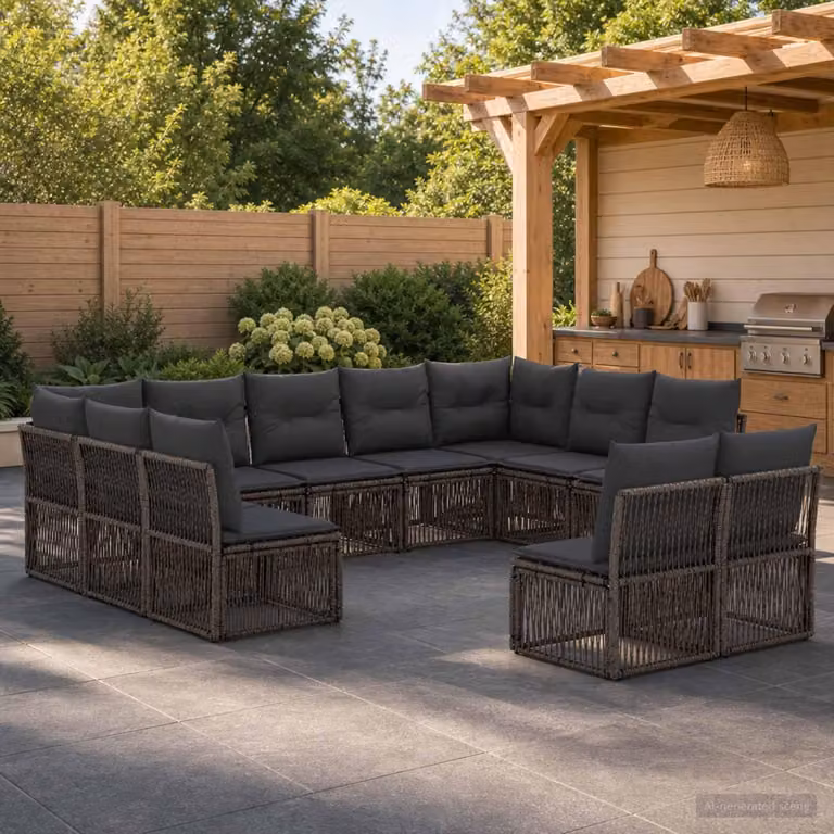Maison Exclusive - Set da giardino composto da 11 pezzi, divano, colore grigio, realizzato in rattan sintetico
