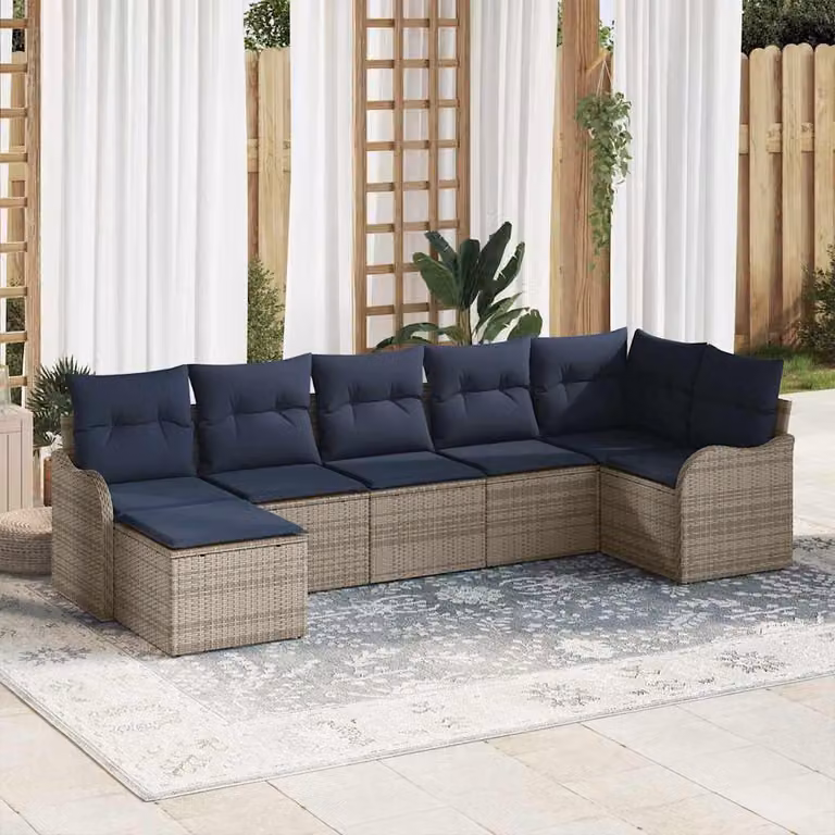 Maison Exclusive - Set da giardino composto da 7 pezzi, divano, colore grigio, realizzato in rattan sintetico