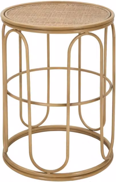 Tavolino rotondo Samui in ferro e rattan — O 40x55 cm
