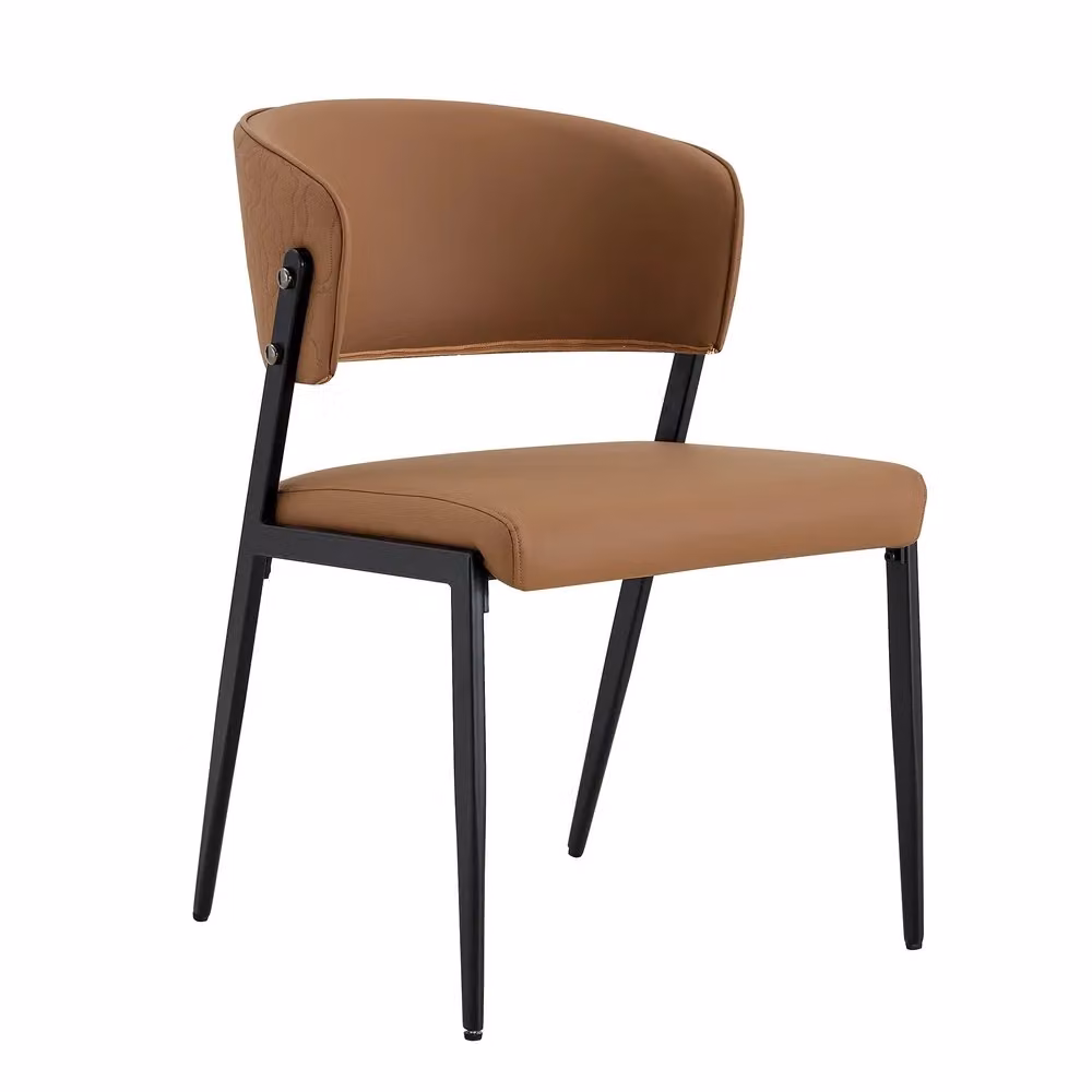 Set di 2 sedie da pranzo Minimal in ecopelle marrone con gambe in metallo e schienale ergonomico per cucina e soggiorno – 2