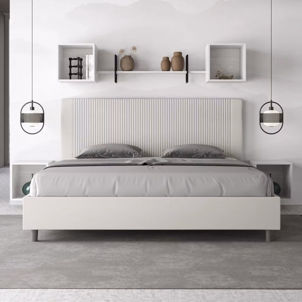 Letto matrimoniale king size con contenitore BS COM imbottito in similpelle bianco L: 190 cm, P: 210 cm – 2