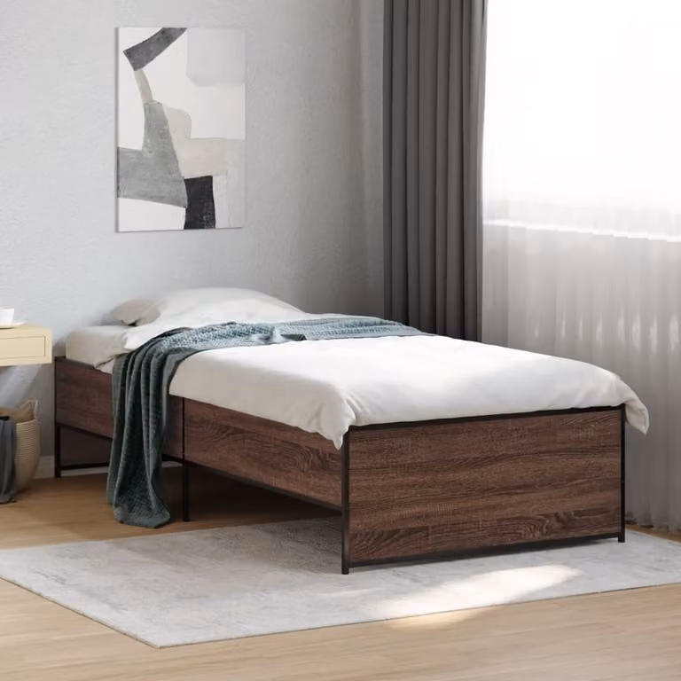 vidaXL Giroletto in Rovere Marrone con Listelli in Legno e Metallo L/P/H: 200 x 90 x 40,5 cm