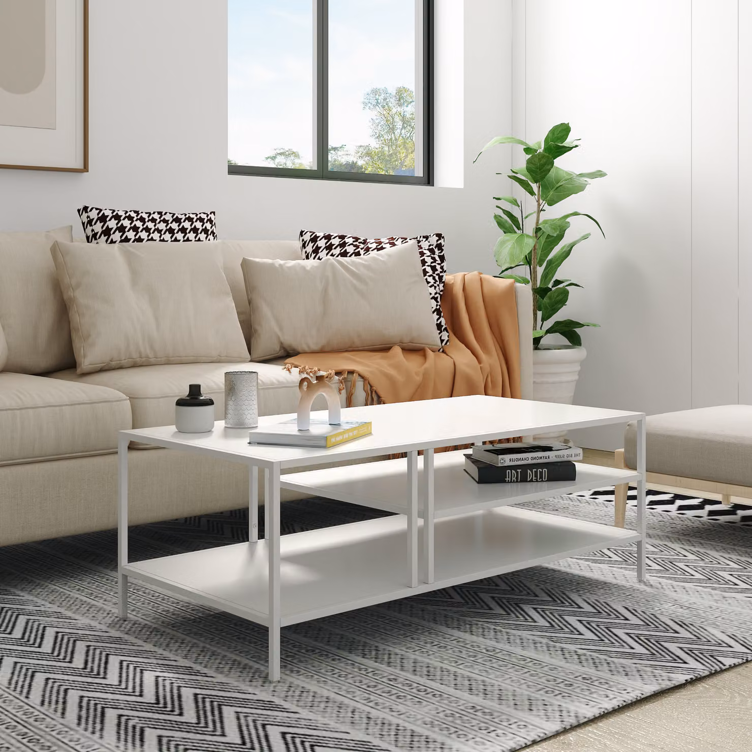 Tavolino 'Kumlinge' in metallo 40x110x55 cm bianco