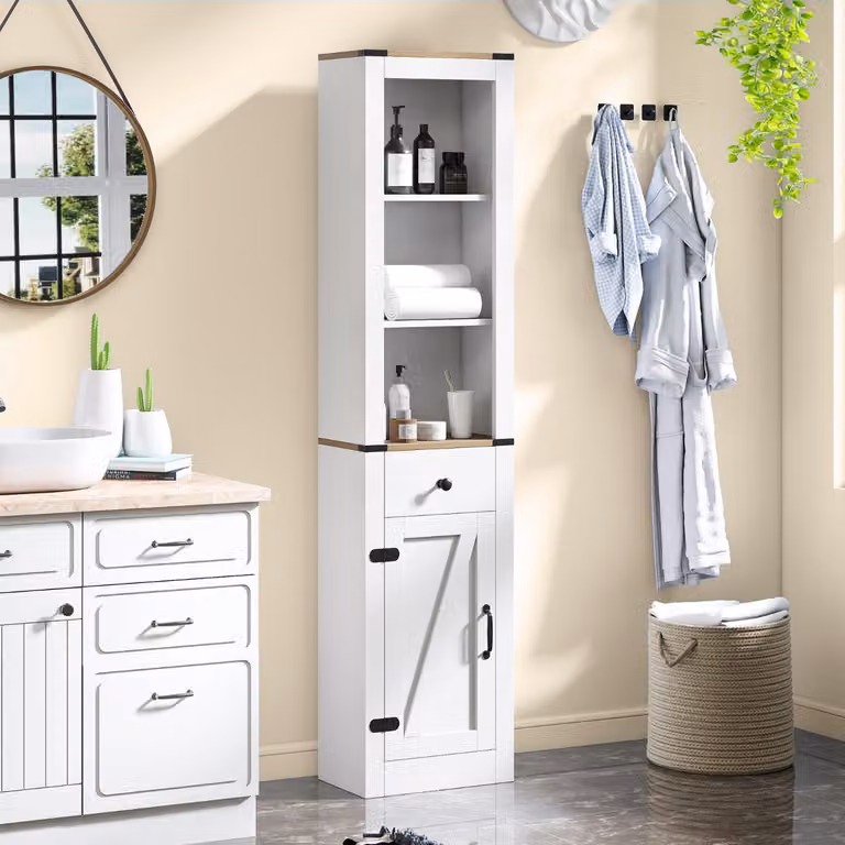 Armadietto da bagno alto Costway bianco con ripiani interni e ante a cerniera, ideale per soggiorno e cucina, Altezza: 173 cm