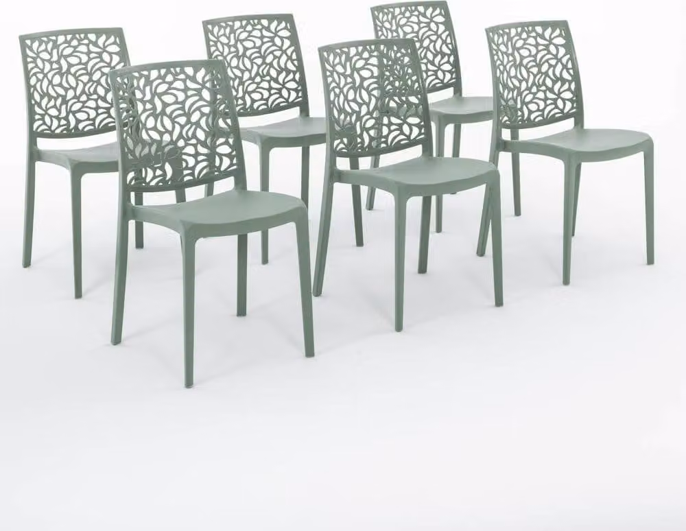 set di 6 sedie impilabili in polipropilene con fibre di vetro per uso esterno e giardino, bar e ristorante, cucina design moderno - ANNA - verde salvia