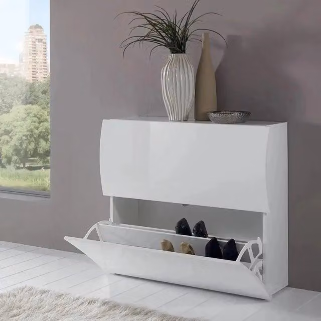 Scarpiera Moderna 2 Ante A Ribalta Bianco Lucido con Design ONDA