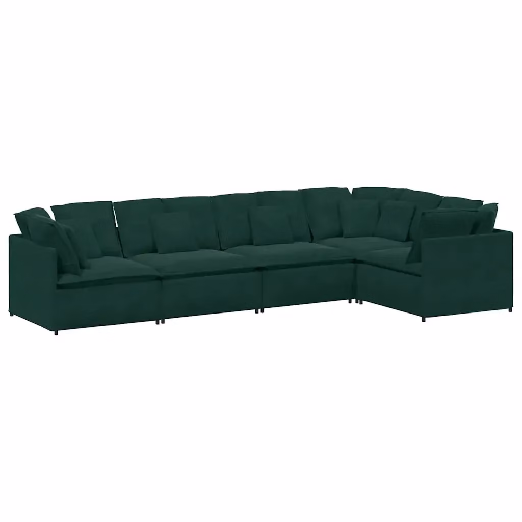 Divano Modulare a Forma di U vidaXL in Velluto Verde con Cuscini e Struttura in Metallo e Legno – 2