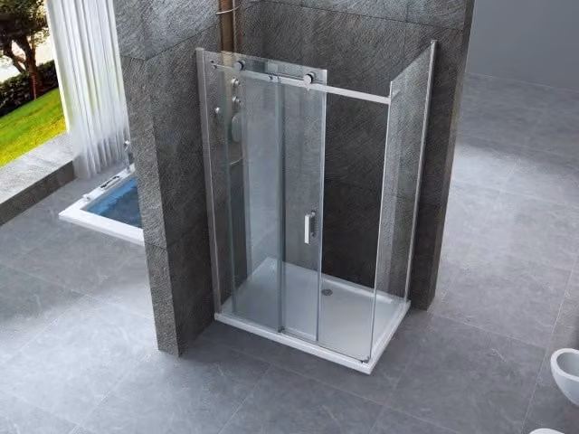 Box doccia scorrevole con anta fissa in cristallo 8mm H.195cm FLUIDA 70x90 cm,Flacone anticalcare incluso