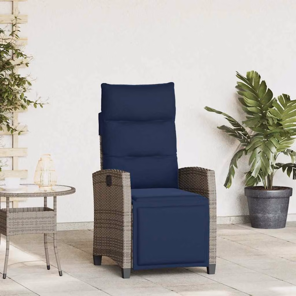 vidaXL Set da Giardino con Sedia Reclinabile e Tavolino in Polyrattan Grigio e Blu