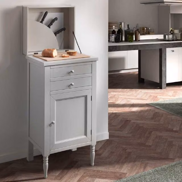 Tagliere shabby chic in legno massello bianco con 2 cassetti e 1 ribalta Mobili 2G L/P/H: 51 x 45 x 106 cm – 1
