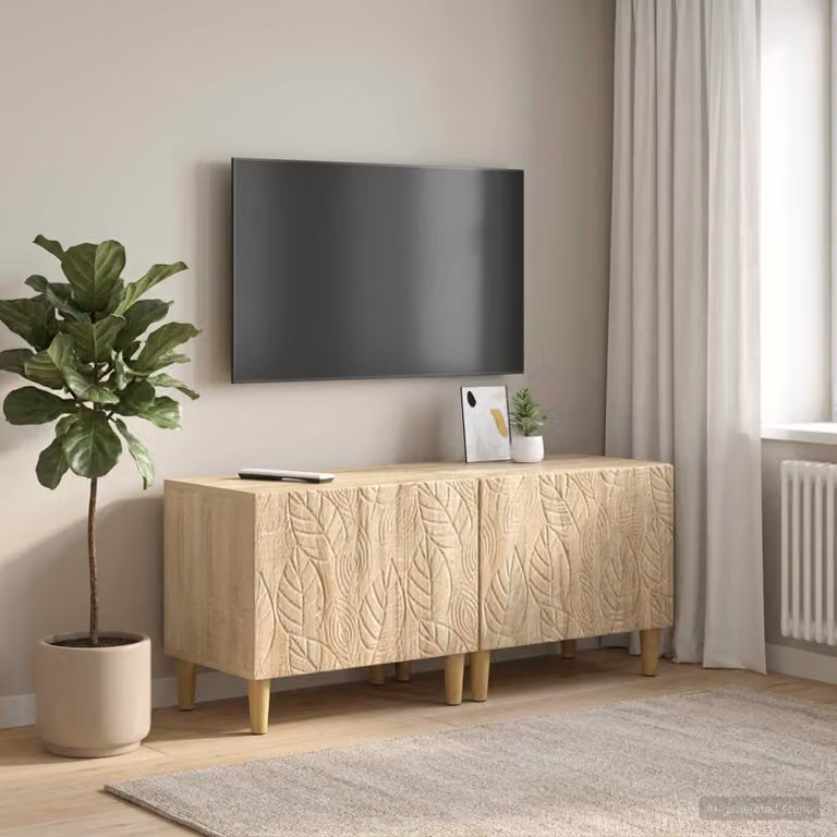 Mobile TV vidaXL in legno ingegnerizzato rovere sonoma con ruote e scomparti multimediali L: 49 cm, P: 35 cm, H: 43 cm