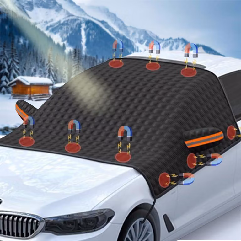 Copertura pieghevole per parabrezza, ideale per l'inverno, con magneti, per proteggere l'auto da neve, ghiaccio, gelo, polvere e sole
