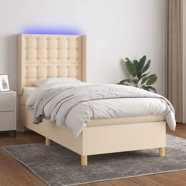 Letto Ibrido con Materasso e Illuminazione LED vidaXL in Tessuto Beige e Bianco L/P: 100 x 200 cm – 1