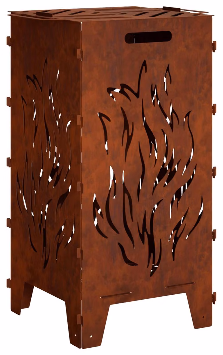 Focolare da esterno, aspetto ruggine, 47 x 38 x 75 cm, acciaio resistente agli agenti atmosferici