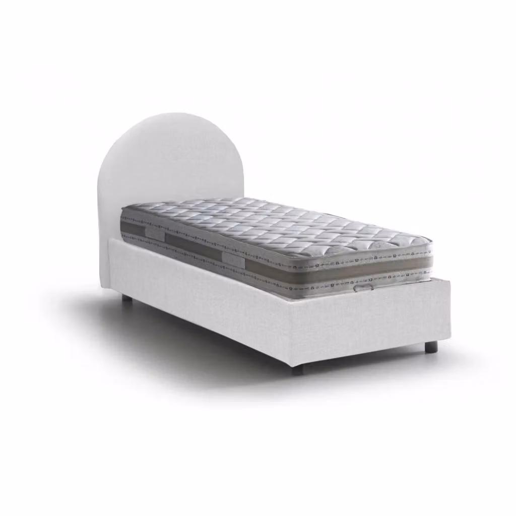 Letto singolo contenitore Egle Talamo Italia con materasso incluso, rivestimento in tessuto, Bianco, 80x190 cm – 2
