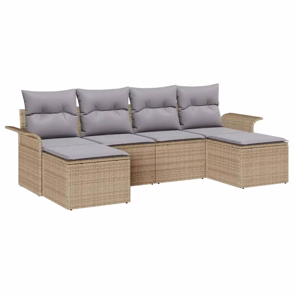 Set Divano da Giardino 6 pz vidaXL Beige con Cuscini e Ottoman in Polyrattan e Metallo – 2