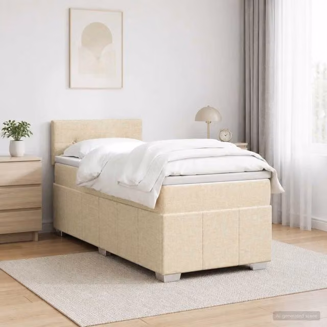 Letto box spring con materasso Crema 80 x 200 cm Tessuto 3452549
