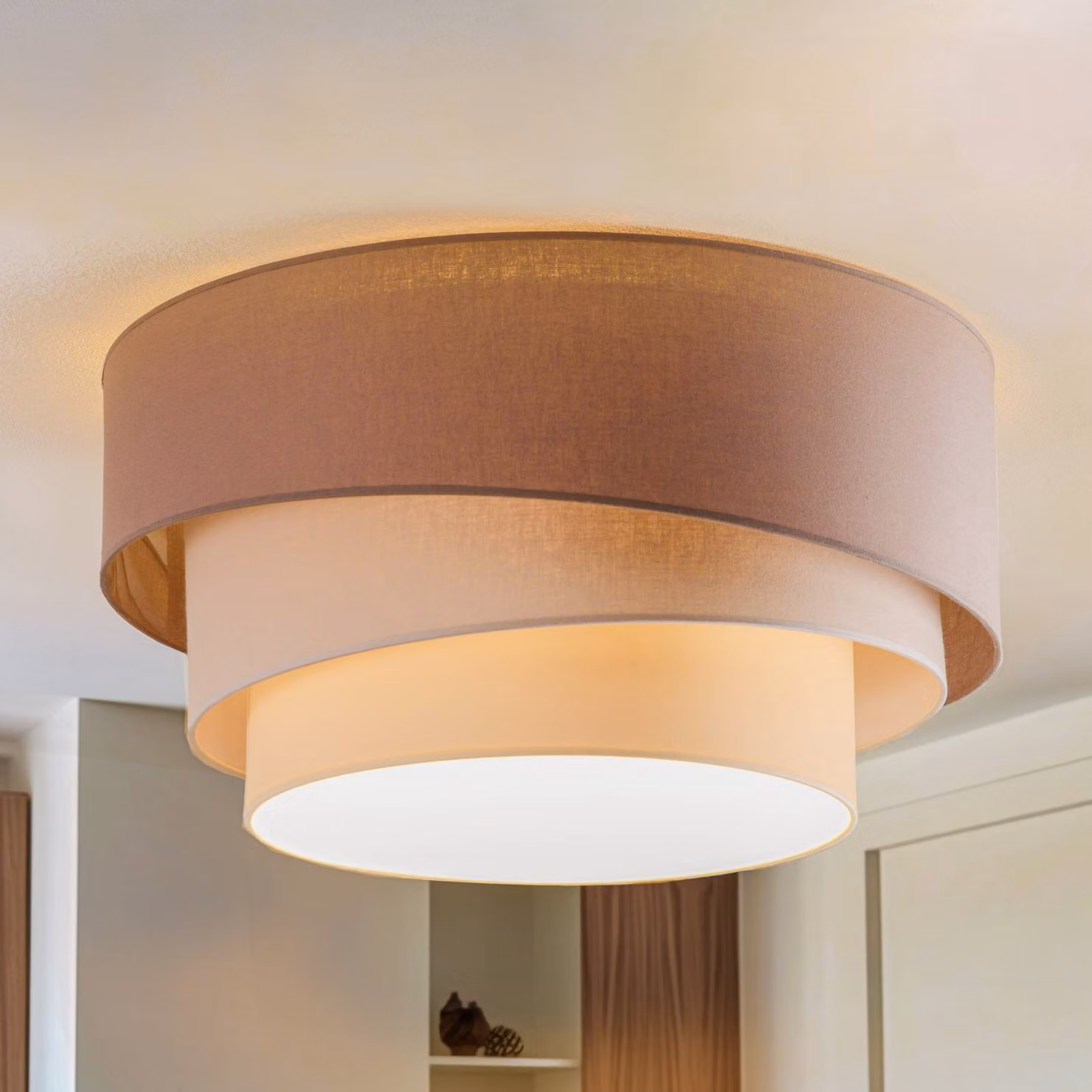 Plafoniera soffitto Trio Max Duolla, dimmerabile, Marrone / Ruggine, Soggiorno / Sala da pranzo, Tessuto / Stoffa / Seta, Moderno, Plafoniera