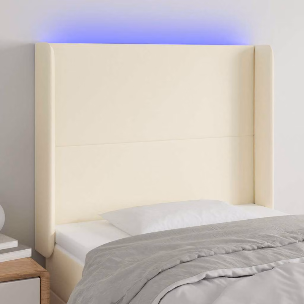 Testiera per letto vidaXL in similpelle beige con illuminazione LED e porta di ricarica USB, L 83 cm, P 16 cm, H 118-128 cm