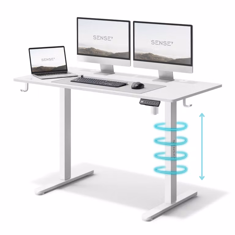 Sense7 Nojo Scrivania elettrica regolabile in altezza 120 cm, bianca, da gaming, ergonomica, scrivania sit-stand con funzione di memoria, scrivania per PC da ufficio domestico, silenziosa