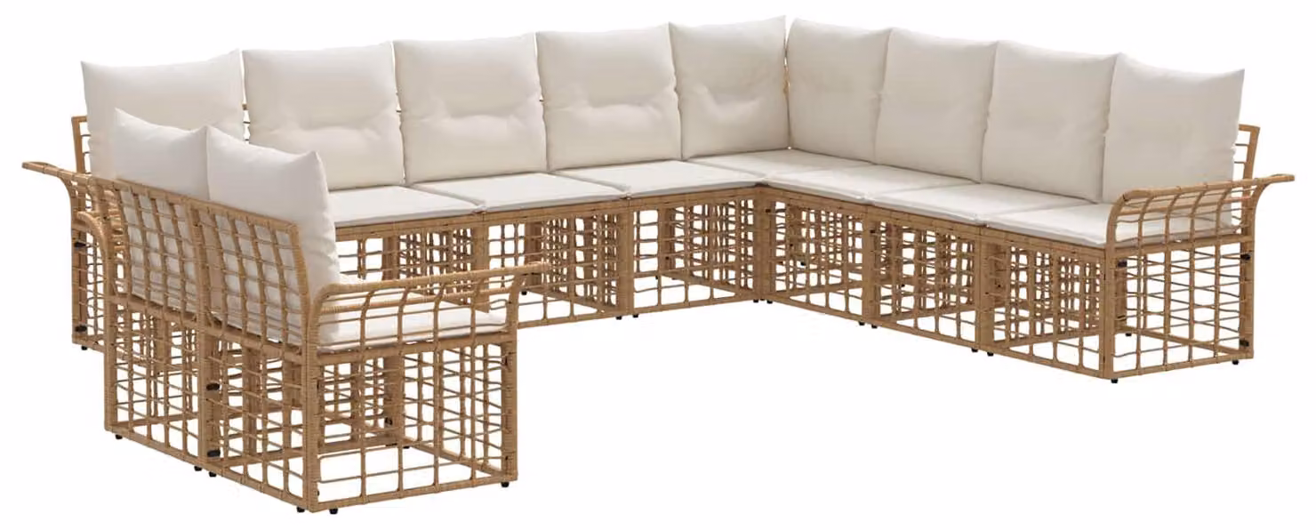 Set di divani da esterno 10 pcs Naturale e Bianco Crema