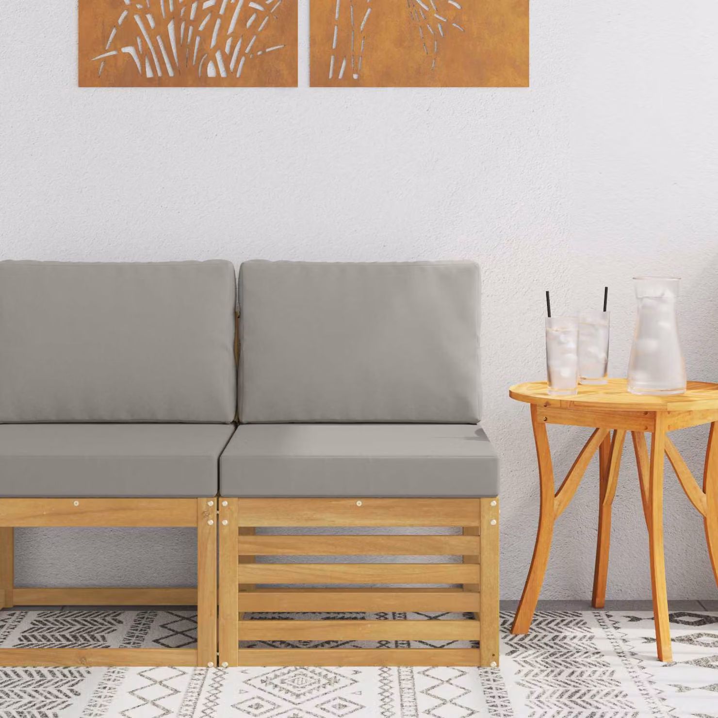 vidaXL Divano centrale da esterno moderno in legno di acacia massello bianco e grigio L: 73 cm, P: 63 cm, H: 59 cm