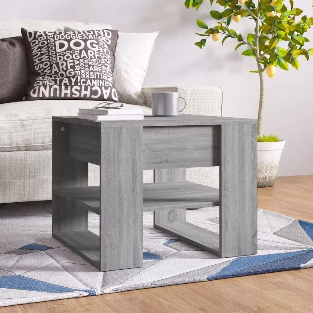 The Living Store Tavolino Grey Sonoma 55,5x55x45 cm Materiale a base di legno